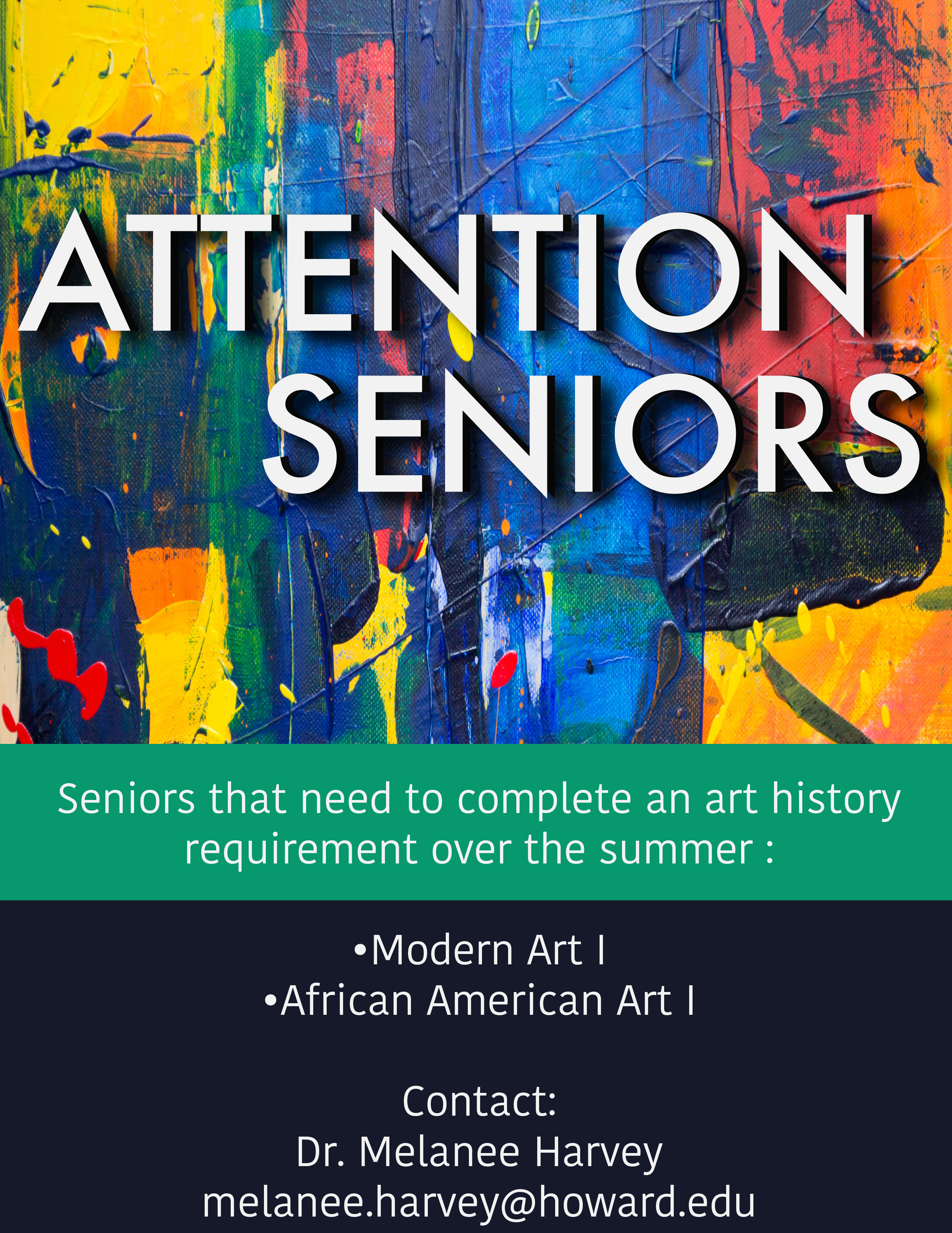 Attention Seniors that need to complete art history requirement flyer