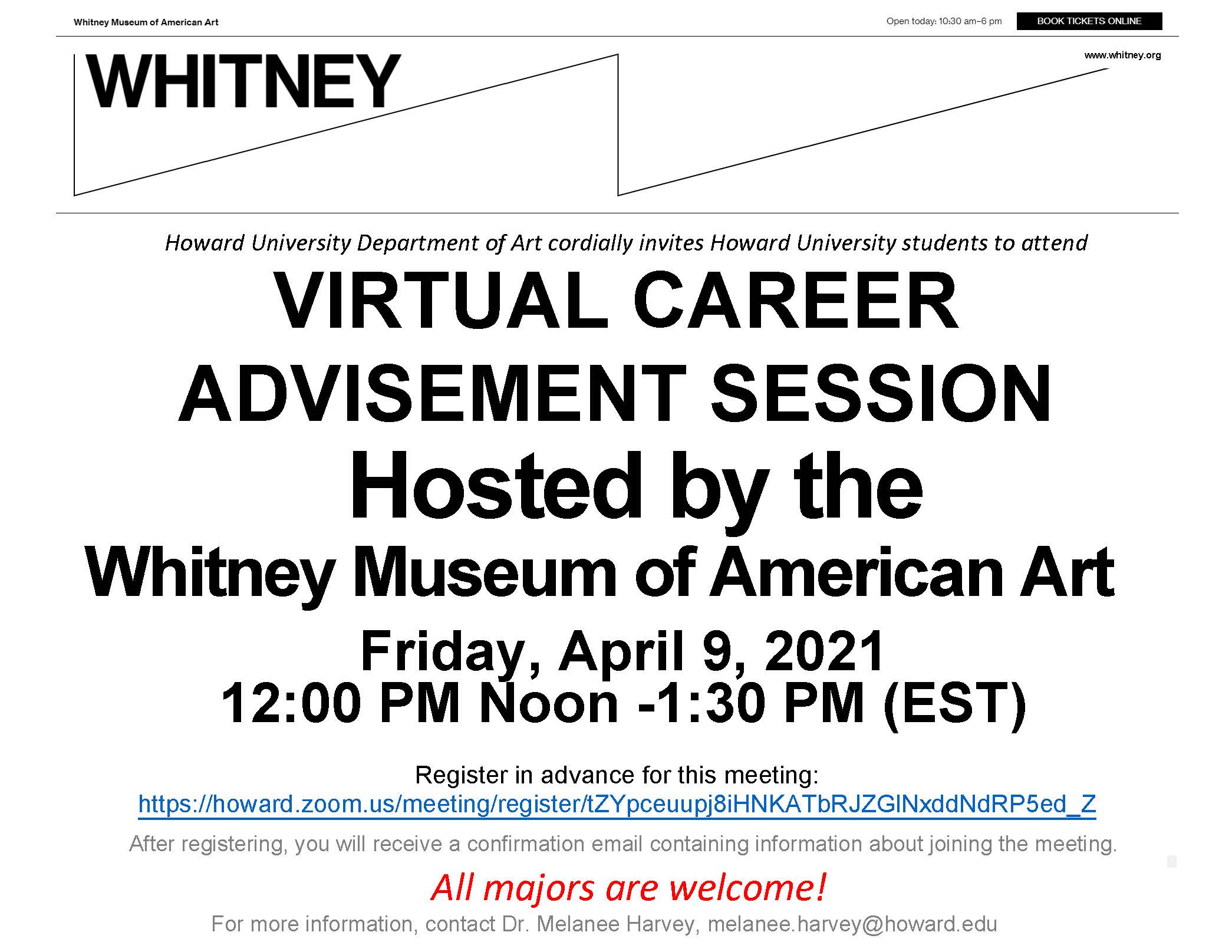 Whitney Career Advisement Session Flyer