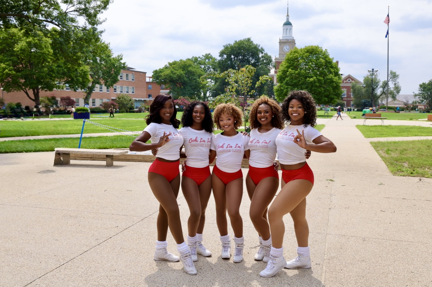 Members of Howard University&amp;#039;s Ooh La La! Dancers for the SHOWTIME Marching Band pose for the camera. Photo by Chad Eric Smith.
