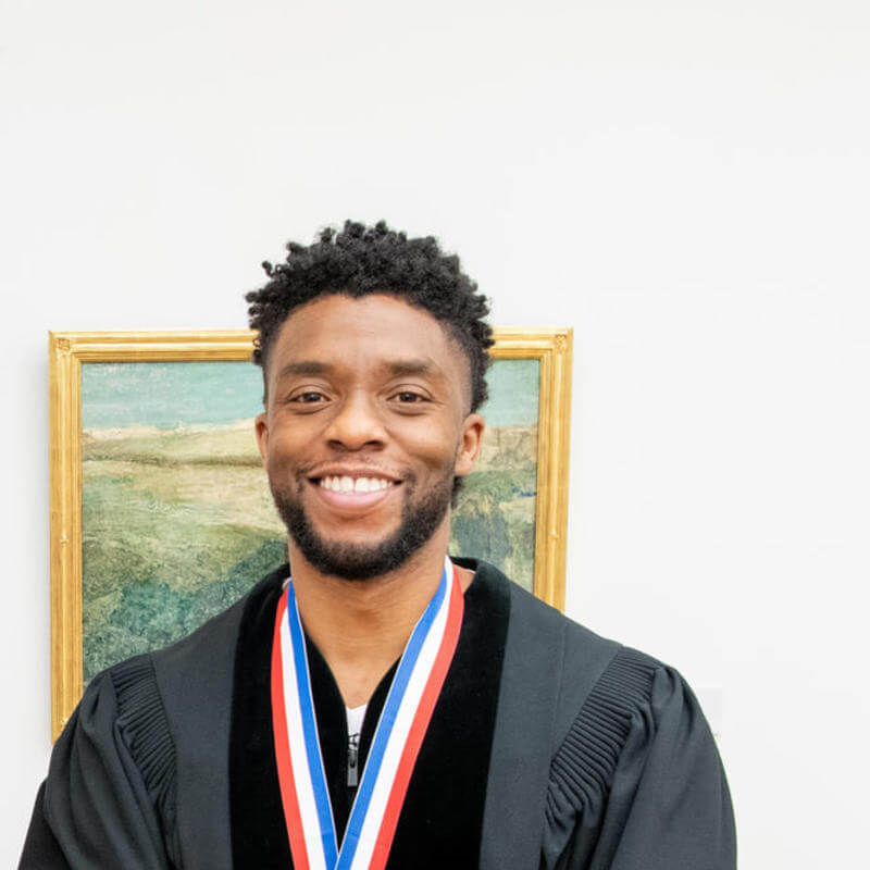 Chadwick Boseman in Commencement regalia.