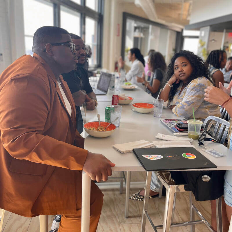 Group participating in a working lunch