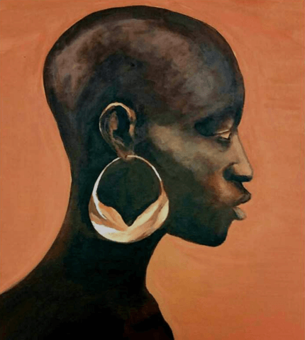 A painting of a woman in profile.