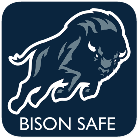 Blue Bison with the words Bison Safe