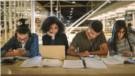 Students studying in library