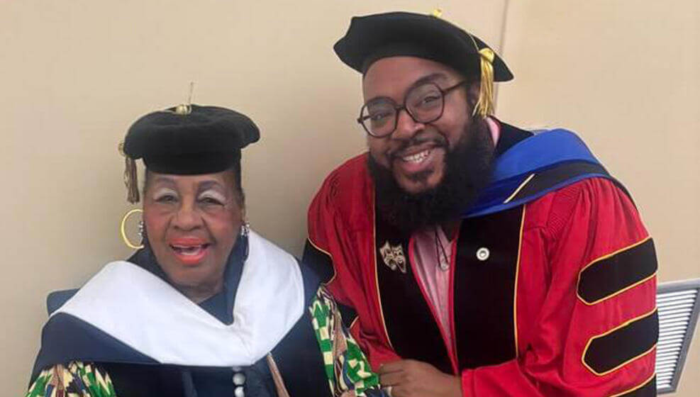 Dr. Long w/ Dr. Eleanor Traylor, former Professor of English at Howard University, whose career began in the Department of Theatre prior to heading the Department of English. Howard University's 2025 Opening Convocation. 